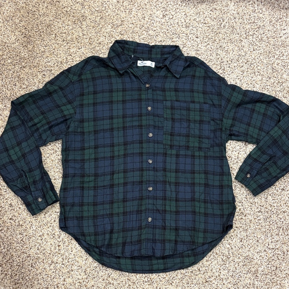 Hollister Blue & Green Plaid Button-Down Shirt